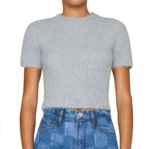 Frame Short Sleeve Sweater Tee Chambray Blue Size Small